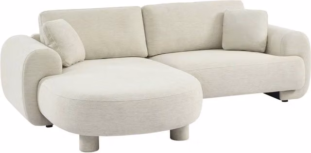 Divano angolare sinistro Sweeek in tessuto beige con cuscini decorativi e coperture rimovibili, L 231 x P 154 x H 78 cm