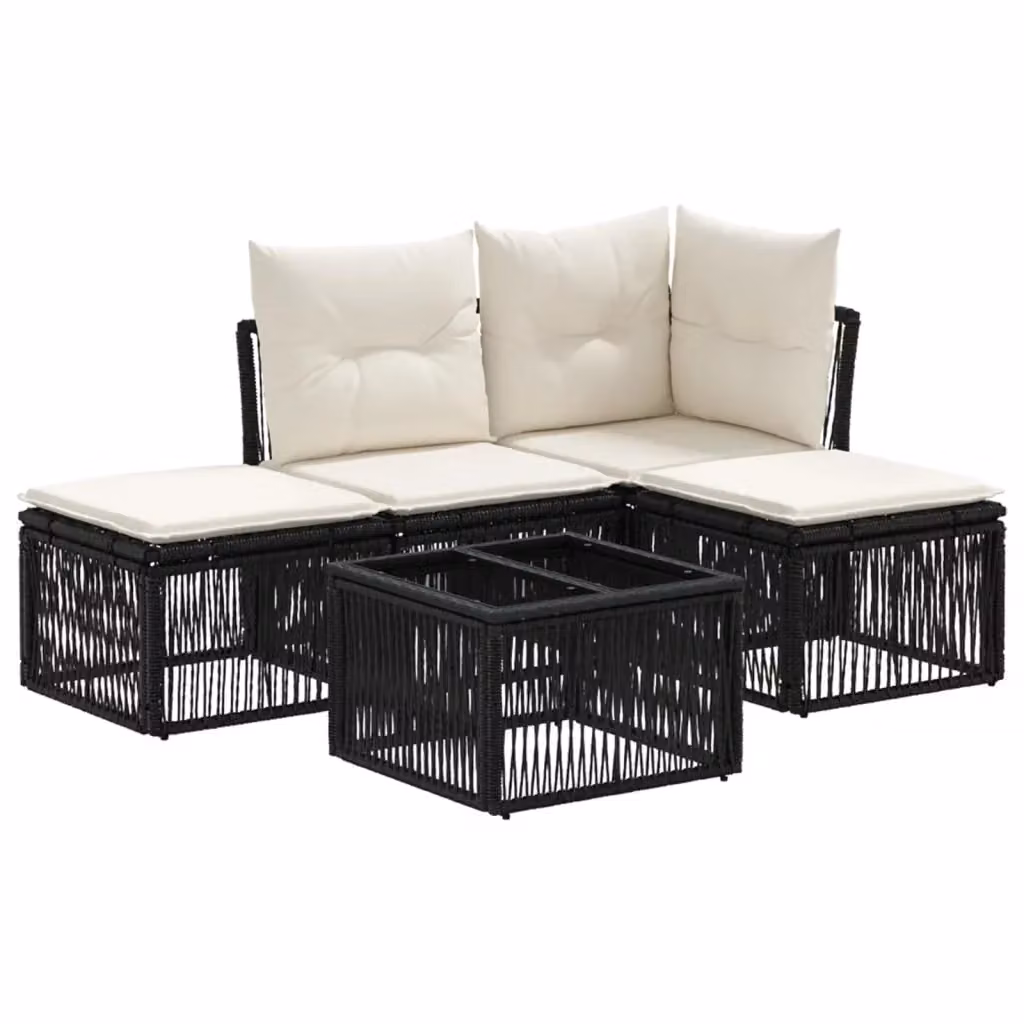 Set Divano da Giardino a L con Poltrona e Tavolino vidaXL, 5 Pezzi in Polyrattan Nero con Cuscini e Struttura in Acciaio – 2
