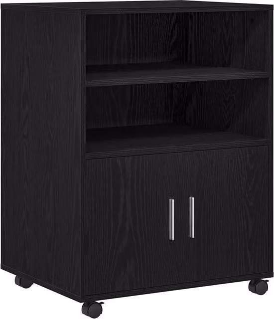 Mobile moderno in legno composito nero con ripiani e ruote L/P/H: 60 x 48 x 81 cm