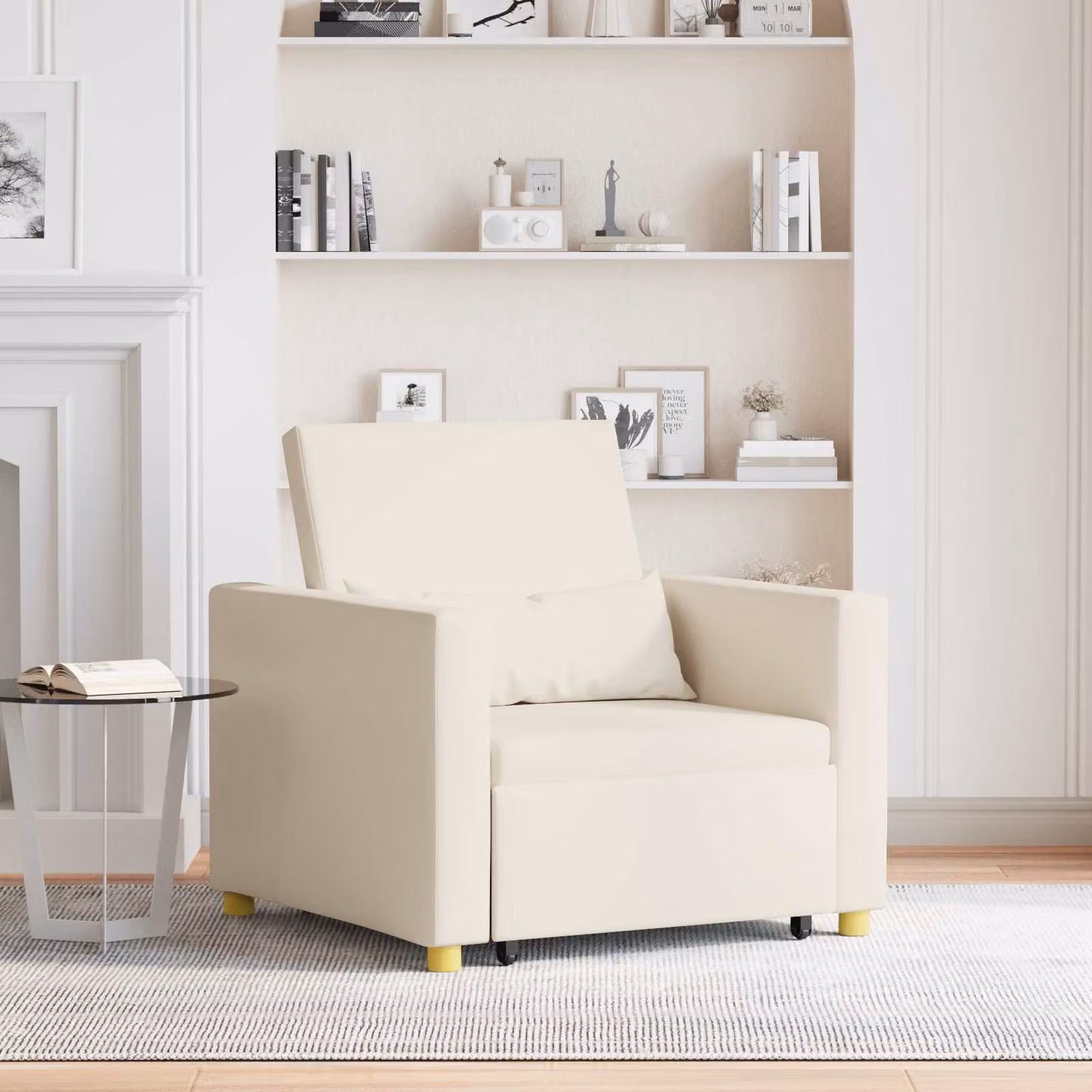 vidaXL Divano letto singolo estraibile moderno Bianco crema L: 90 cm, P: 165 cm, H: 87 cm
