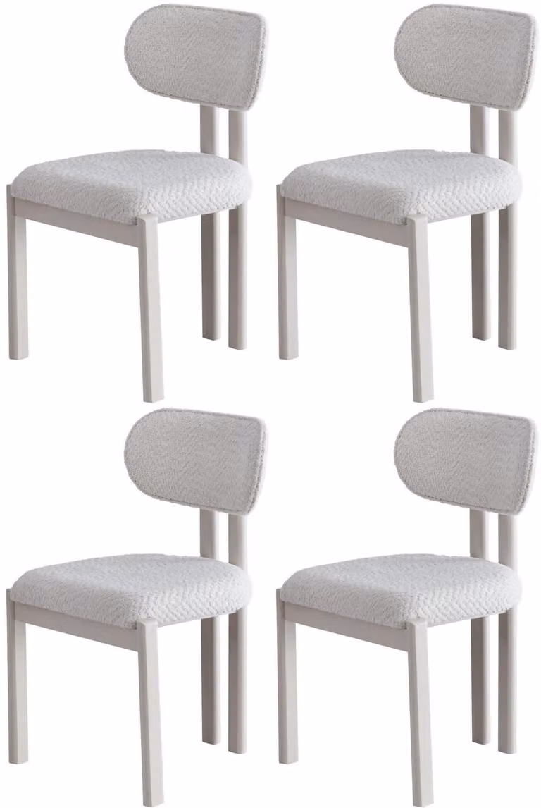 Sedia da pranzo moderna, bianca, imbottita, set di 4 sedie in tessuto con schienale
