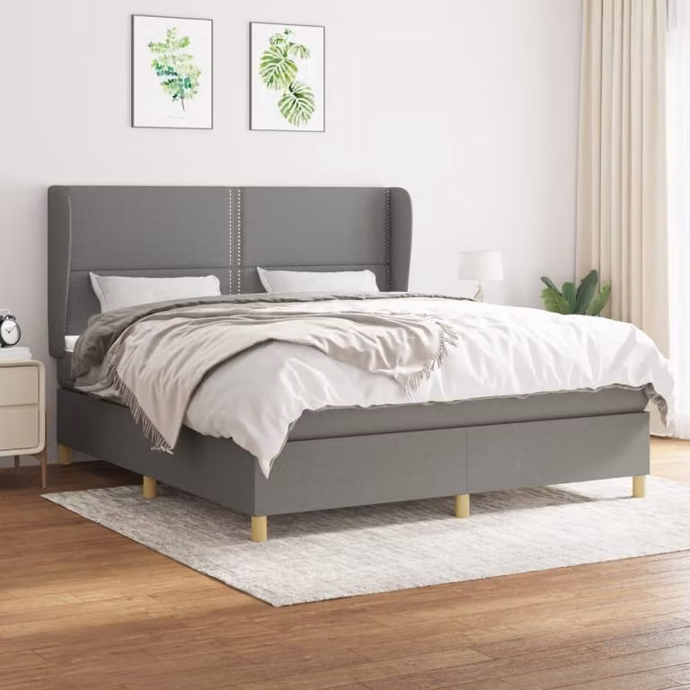 The Living Store Letto a molle con materasso grigio scuro 180x200 cm in tessuto