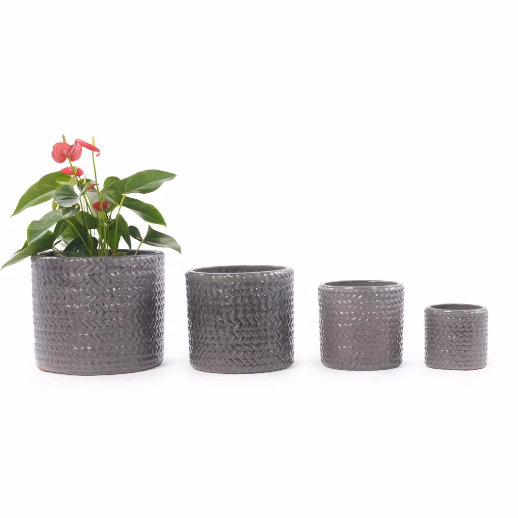 Set di 4 vasi per piante Minimal in ceramica grigio lucido per interno o balcone, H x L x P: 37 x 31 x 24,5 cm e 17,5 cm – 2