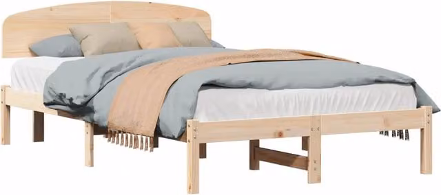 Letto matrimoniale in pino massello naturale con doghe fisse e design minimalista L/P: 120 x 200 cm