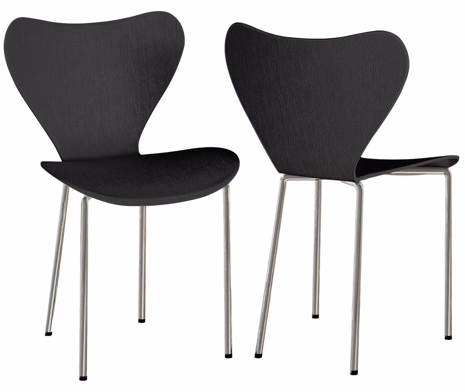 Set di 2 sedie da pranzo con schienale – Polipropilene nero con gambe cromate – Design elegante