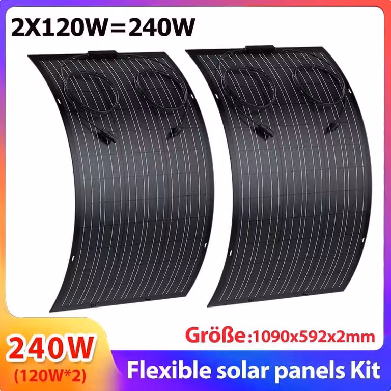 Pannello solare flessibile da 2×120 W per impianti fotovoltaici da balcone su camper