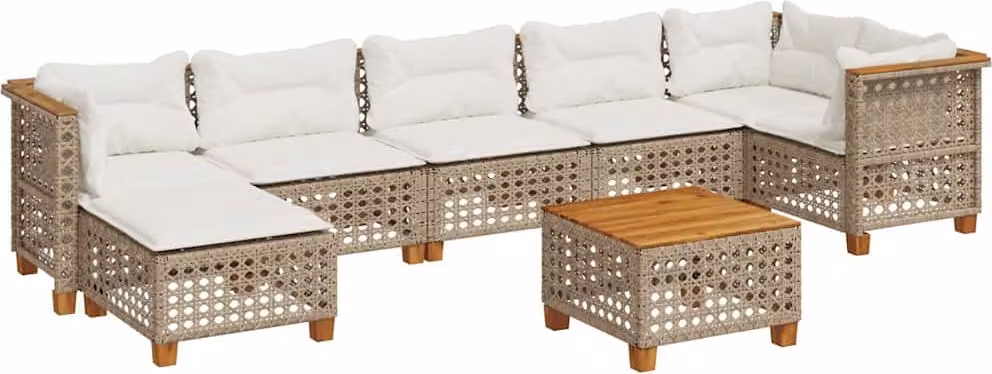 Set Divano da Giardino 8 pz con Cuscini Beige in Polyrattan