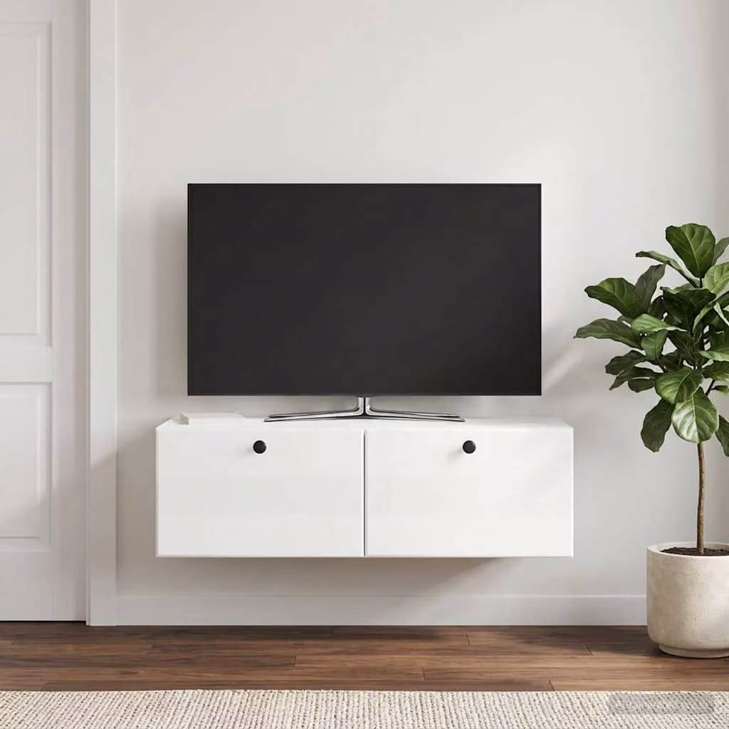 Mobile Porta TV da Muro vidaXL Bianco Lucido L 98 cm, P 41 cm, H 30 cm