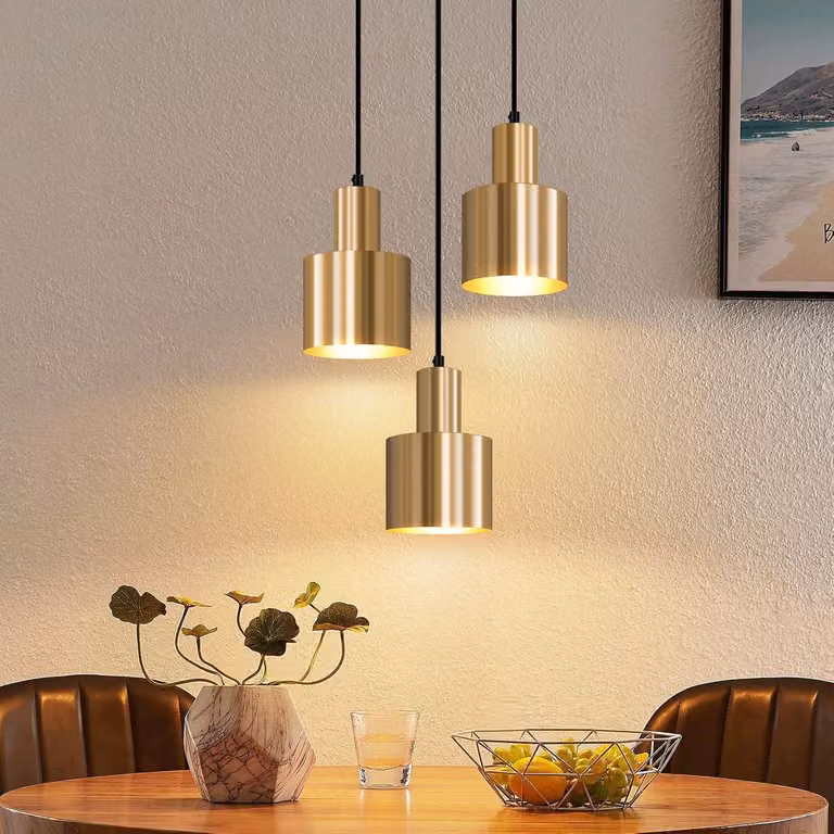 Lampada a sospensione ZMH, 3 luci, ideale per la sala da pranzo. Lampada a sospensione, lampada per la sala da pranzo, lampada per la sala da pranzo, colore oro, lampada per tavolo da pranzo, attacco E27, lampada a sospensione per camera da letto o soggio