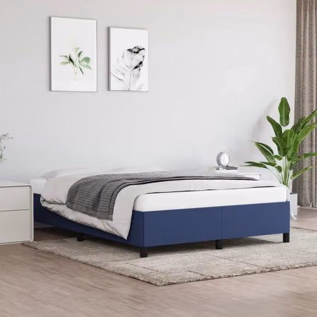 Struttura Letto Design Mania in Tessuto Blu con Doghe in Legno L/P/H: 140 x 200 x 35 cm – 1