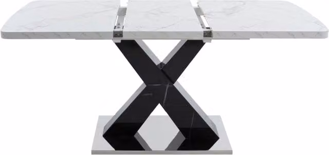 Tavolo da pranzo allungabile REDOM moderno rettangolare in MDF e metallo, effetto marmo bianco e nero, L: 120-160 cm, P: 80 cm, H: 76,5 cm