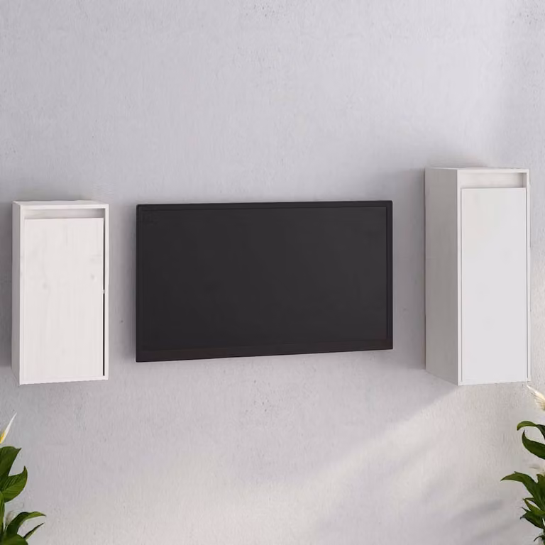 Set di 2 mobili porta TV vidaXL in legno massello di pino bianco, design minimalista e montaggio a parete