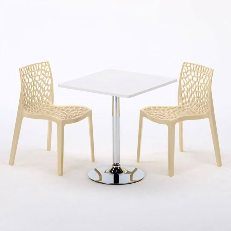 Tavolo quadrato bianco e 2 sedie in polipropilene colorato per interni Grand Soleil Gruvyer Cocktail - Beige