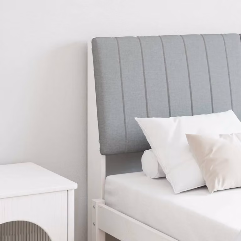 Testiera imbottita vidaXL in pino massello e tessuto Grigio chiaro, L: 140 cm