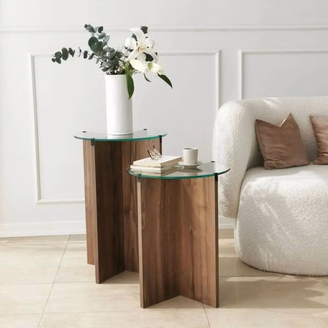 Ballabio Tavolino da Salotto Portariviste Moderno in Legno e Vetro Marrone Noce L/P/H: 40 x 40 x 60 cm – 1