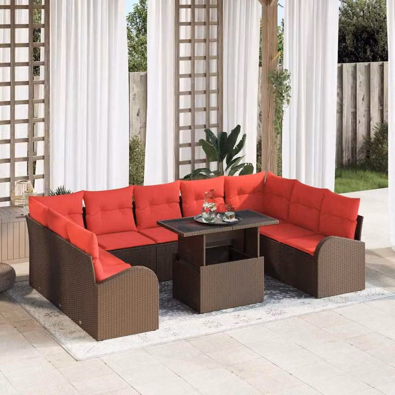 Maison Exclusive - Set di divani da giardino, 10 pezzi, color marrone, in rattan sintetico
