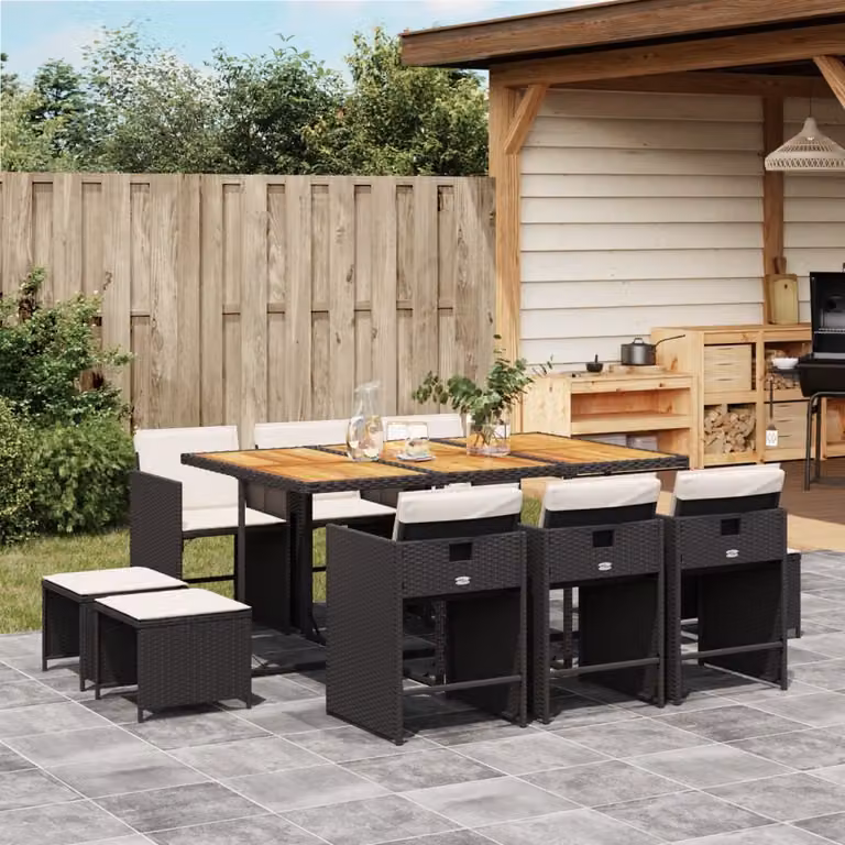 Maison Exclusive - Set da Pranzo da Giardino 11 pz con Cuscini in Polyrattan Nero