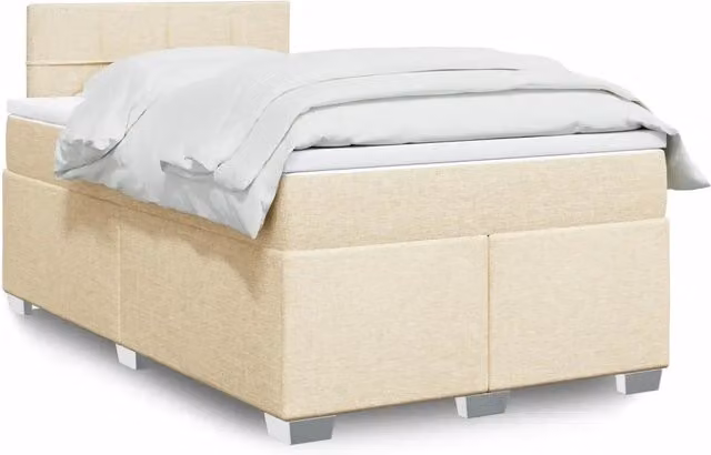 Letto Ibrido con Giroletto a Molle e Materasso vidaXL in Tessuto Beige e Bianco L/P/H: 120 x 190 x 100,5 cm