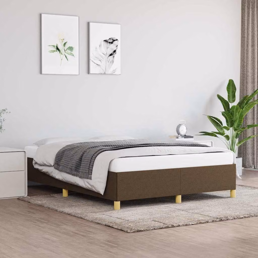 vidaXL Giroletto imbottito in tessuto marrone scuro con doghe in legno L/P: 140 x 190 cm
