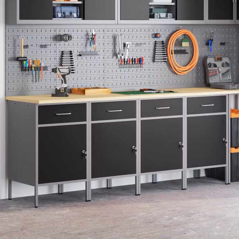 Carrello da lavoro mobile vidaXL con ruote bloccabili, Nero e Grigio, L 200 x P 55 x H 85 cm