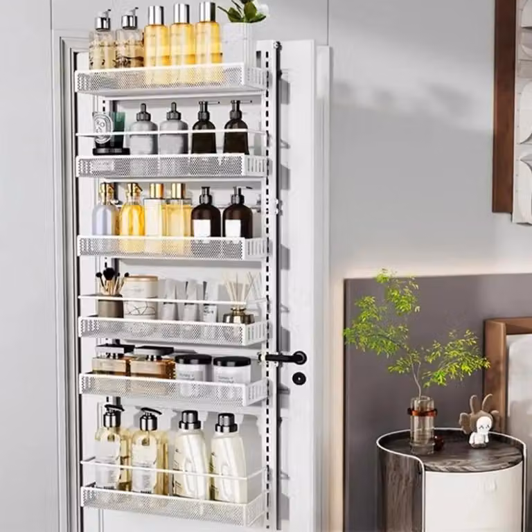 Ripiano portaoggetti da appendere - Organizzatore per spezie - 6 livelli - Adatto per cucina e bagno - Acciaio inossidabile - Impermeabile - Bianco - 44 x 16 x 126 cm