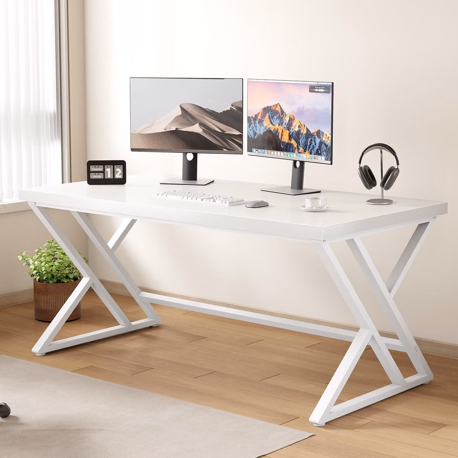LVB scrivania per computer tavolo da studio design industriale 140 x 60 cm bianco