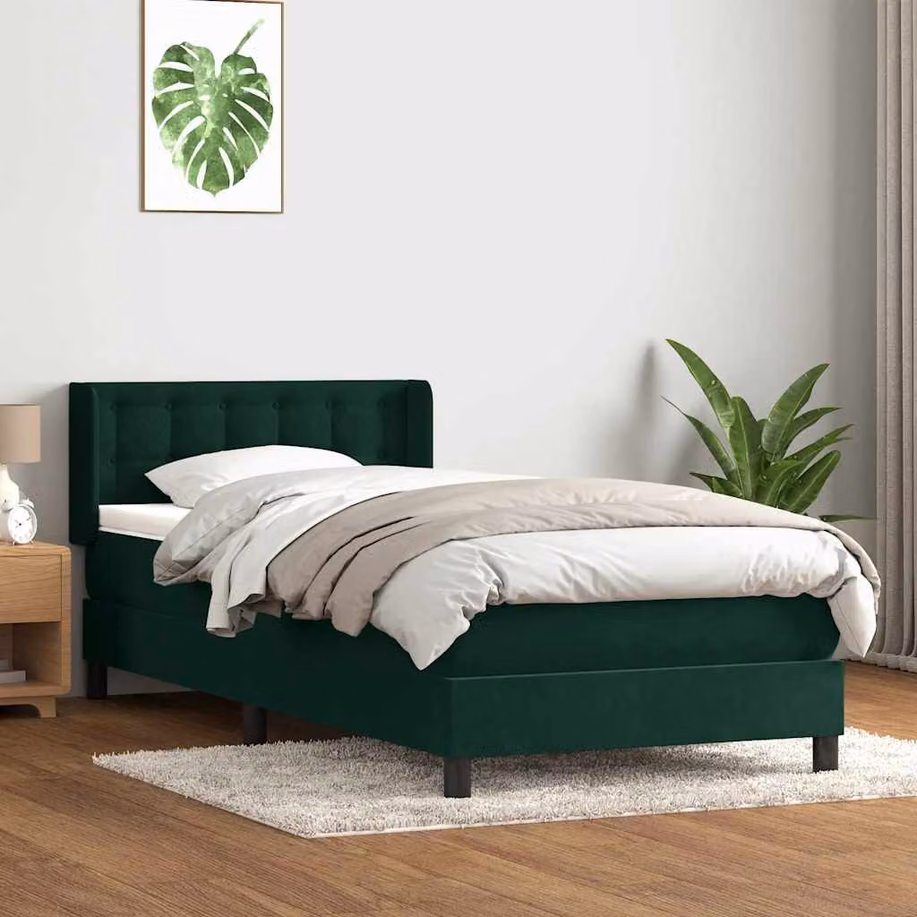 vidaXL Giroletto a Molle con Materasso Ibrido in Velluto Verde Scuro L: 83 cm, H: 88 cm, L: 223 cm