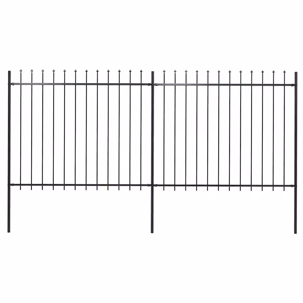 Recinzione da giardino vidaXL con punta a lancia in acciaio nero, L: 337 cm, H: 150 cm