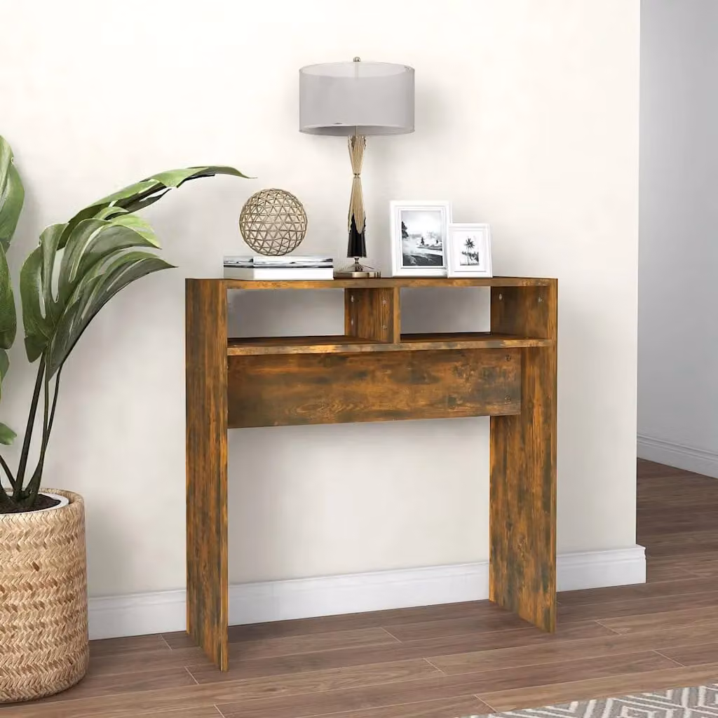 vidaXL Tavolino Consolle in Legno Rovere Fumo L: 78 cm, P: 30 cm, H: 80 cm