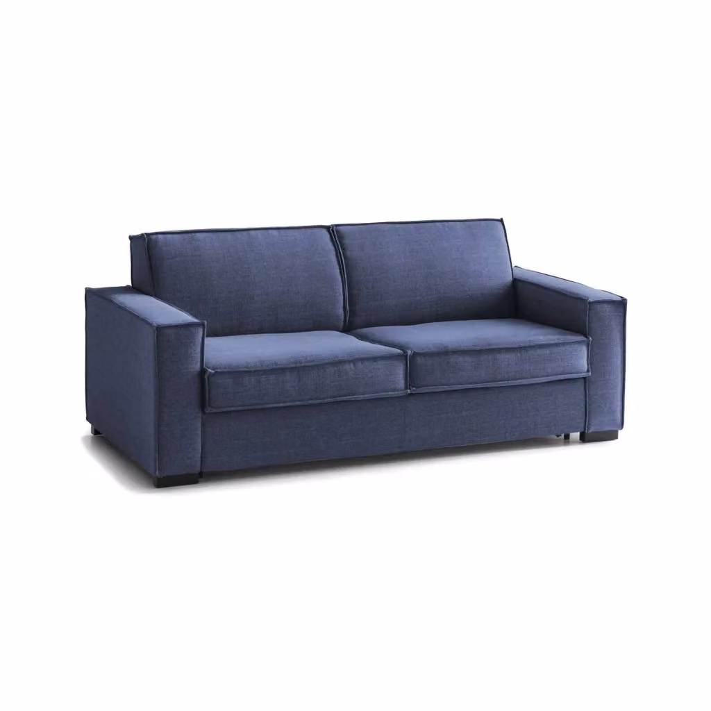 Divano a 3 posti Abernathy TALAMO ITALIA, modello moderno in tessuto blu con braccioli slim, L: 200 cm, H: 90 cm, P: 95 cm – 2
