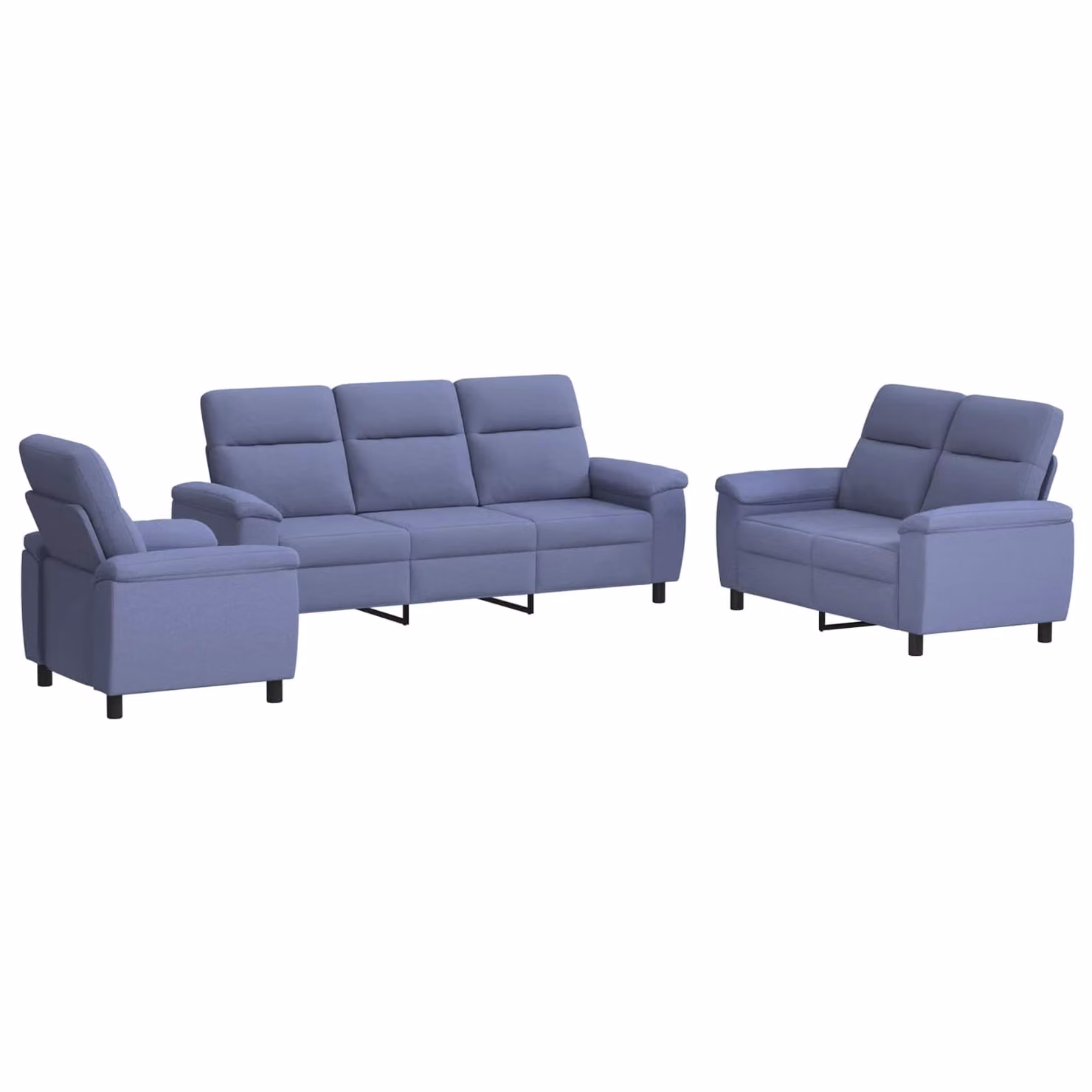 Set di 3 divani moderni vidaXL in tessuto blu con struttura in metallo per il tuo soggiorno