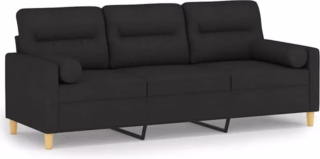 Divano | Divano da soggiorno | Sofa a 3 Posti con Cuscini Nero 180 cm in Tessuto
