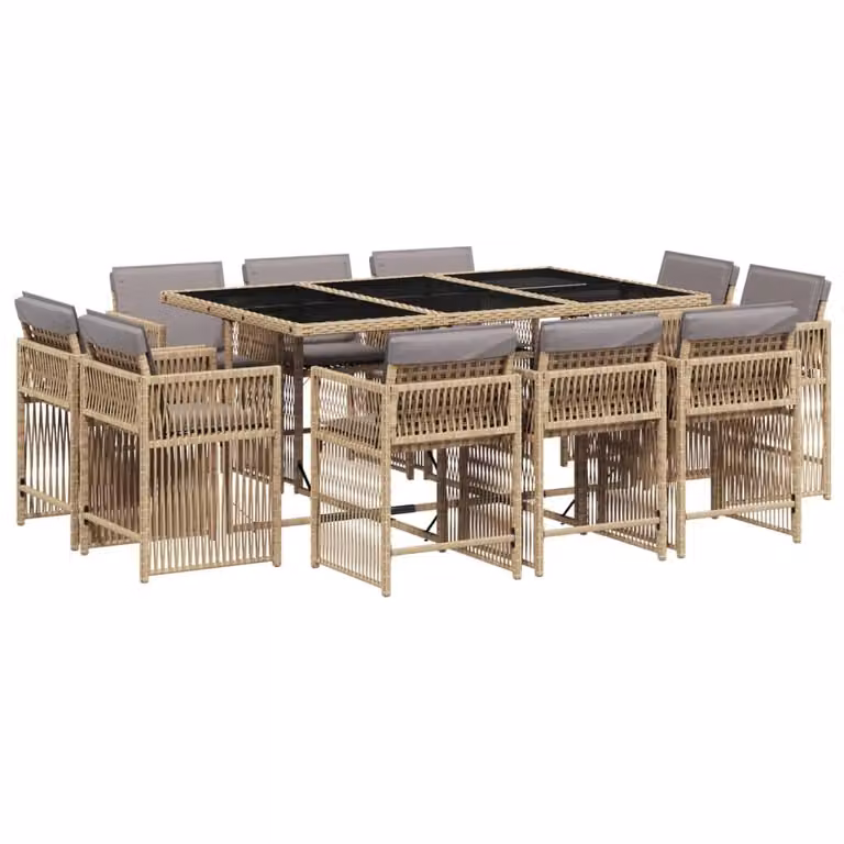 Set Pranzo da Giardino 11 pz con Cuscini Beige Misto Polyrattan