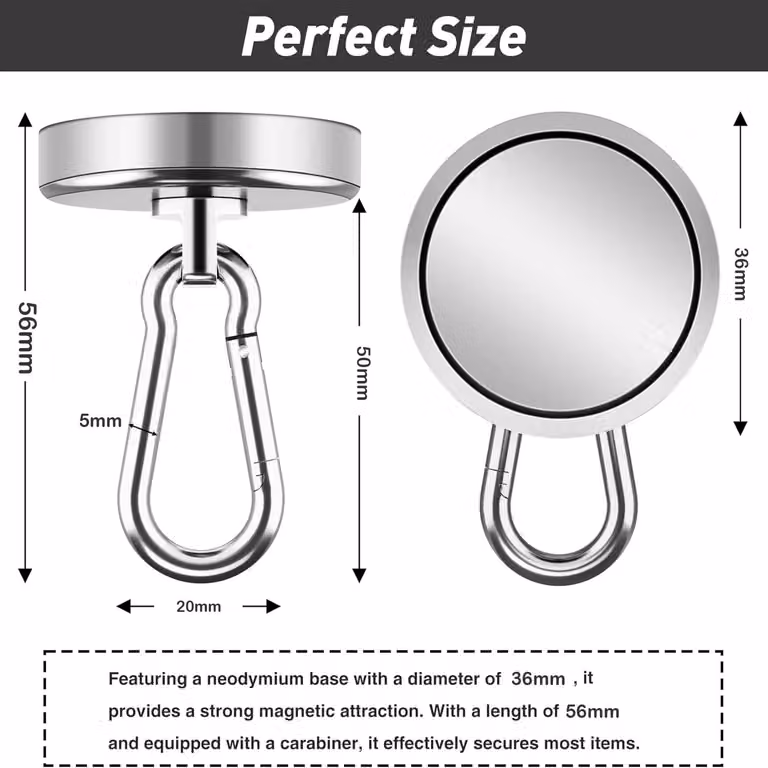 Ganci magnetici in neodimio, capacità di carico 40 kg, diametro 36 mm, confezione da 4 pezzi, ideali per cucina e garage