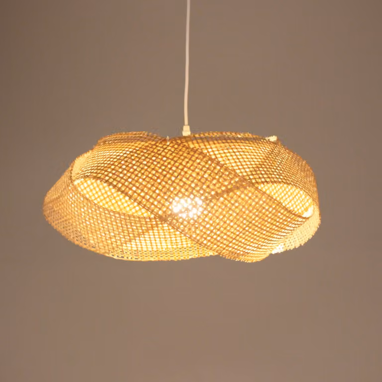 Fine Asianliving Bamboo Hanging Lamp Pendant Handmade - Vivienne D55xH23cm Lampada a sospensione Illuminazione Bamboo Paralume Tessuto Lampada Illuminazione Rotan
