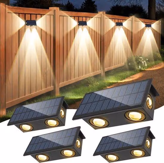 Set solare con 4 lampade solari - luce bianca calda - impermeabili - lampade solari per esterni - lampade decorative a LED per terrazze e giardini
