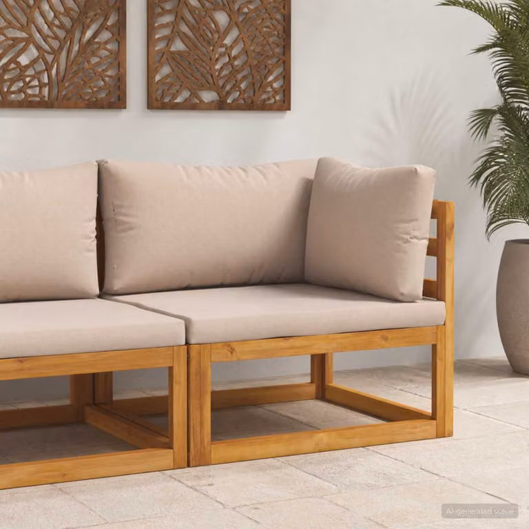 vidaXL Divano angolare sezionale moderno in legno di acacia massello oliato con cuscini in tessuto beige o grigio