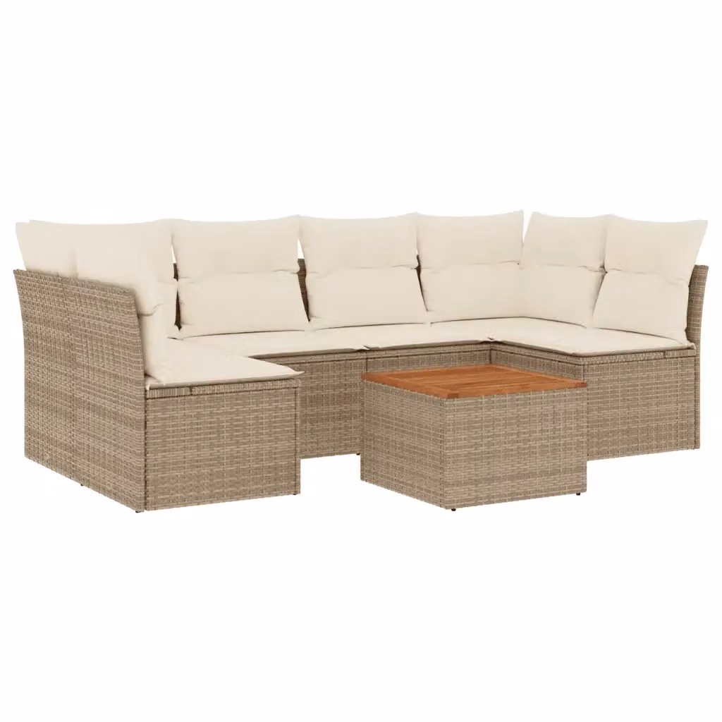 Set Divani da Giardino vidaXL 7 pz a Forma a L con Tavolino, Cuscini Beige e Struttura in Legno di Acacia e Metallo – 2