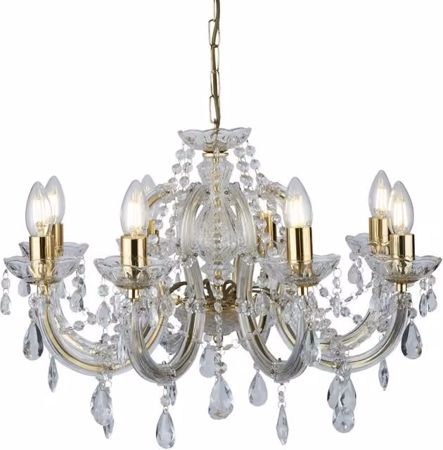 Lampadario Classico Marie Therese Acciaio Oro Acrilico Trasparente 8 Luci E14