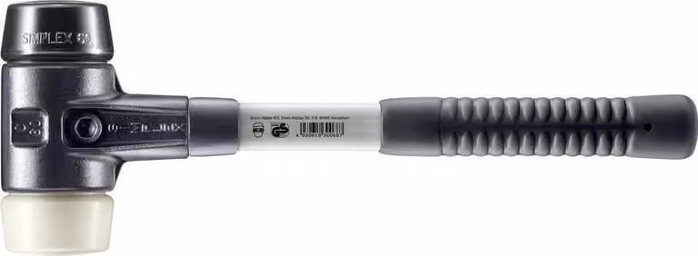 Mazza SIMPLEX soft-face con alloggiamento in TE rinforzato e impugnatura in fibra di vetro, Ø 60, composizione gomma / nylon