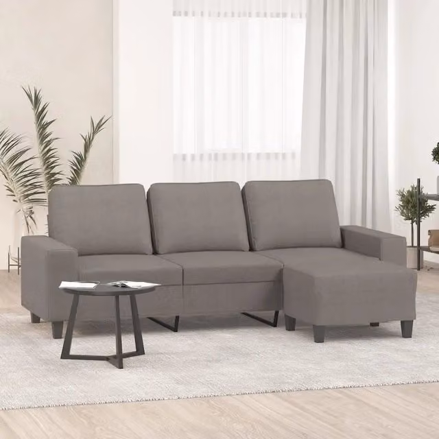 Divano a 3 Posti con Poggiapiedi-Sofa 3 Posti con Poggiapiedi Tortora 180 cm in Tessuto 978453