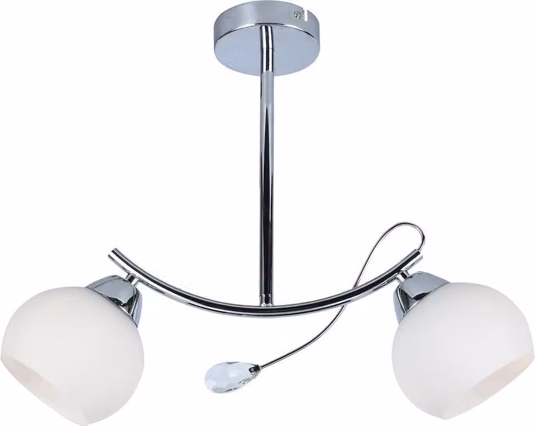 Lampada a soffitto cromata con due paralumi in vetro, modello Connor, 2xE27