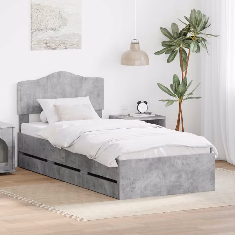 vidaXL Struttura del letto con cassetto in legno MDF Grigio cemento L/P/H: 206 x 90 x 93 cm