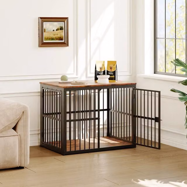 Gabbia per cani REDOM in stile industrial con 3 porte, colore Nero/Marrone, L: 84 cm, P: 56 cm, H: 66 cm