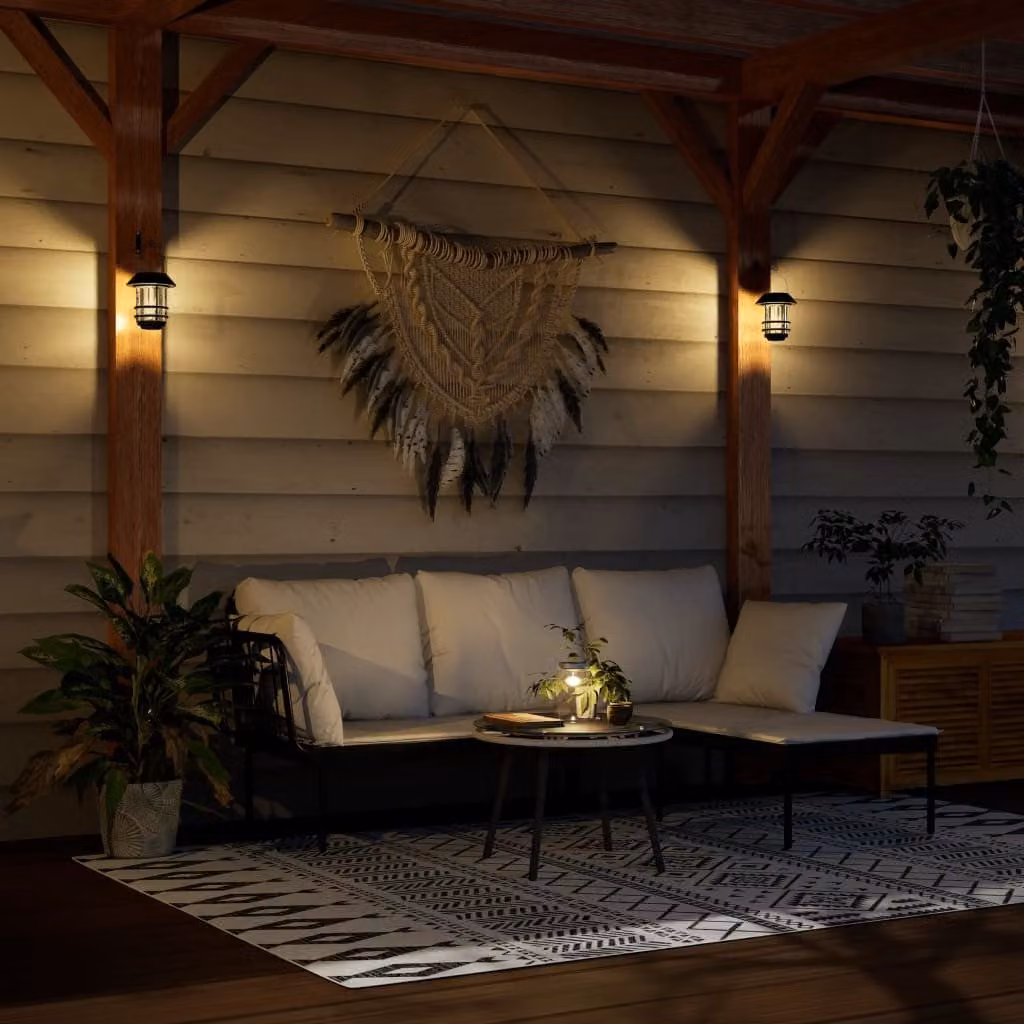 Set di 4 lanterne solari da parete vidaXL bianche con tecnologia LED e sensore crepuscolare per esterni