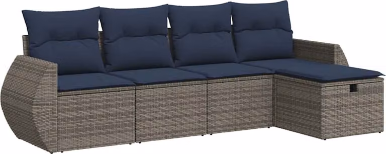 Set Divano da Giardino 5 pz con Cuscini Grigio in Polyrattan