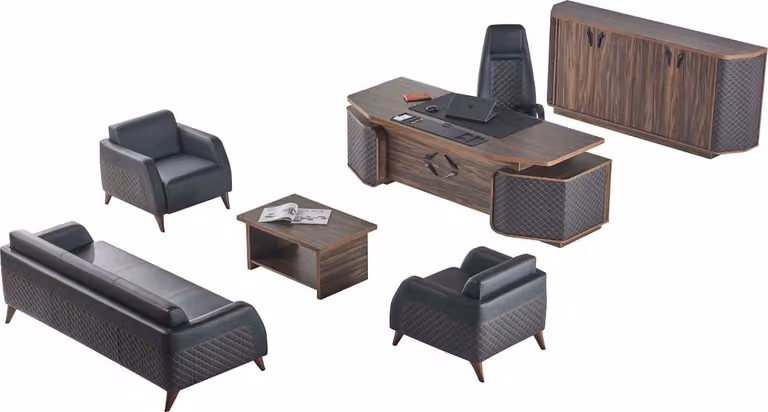 Arbeitszimmer-Set Komplett Sofas Schreibtisch Sideboard Büro Couch Leder