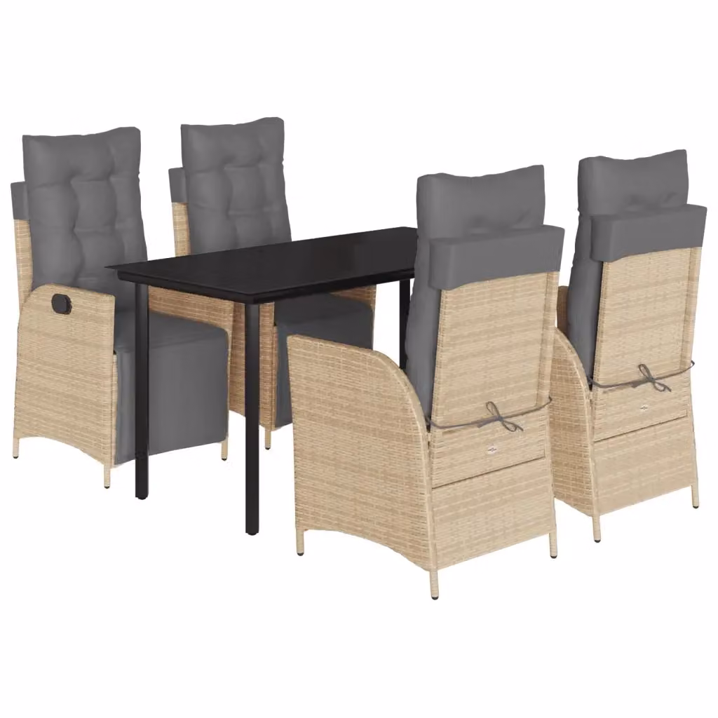 Set Pranzo da Giardino vidaXL in Polyrattan con Tavolo in Vetro e 5 Sedute con Cuscini Beige Misto – 2