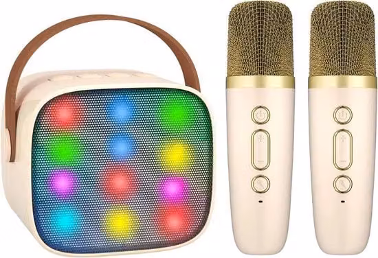 Kit di Karaoke per Adulti con 2 Microfoni Senza Fili Bluetooth e Batteria Ricaricabile, Beige