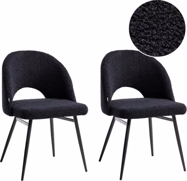 Set di 2 sedie da pranzo BELIANI in tessuto bouclé nero con braccioli e gambe in metallo in stile moderno industriale – 1